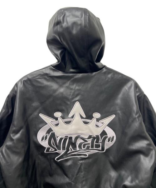 9090（9090）9090 (9090) King Logo Synthetic Leather Hooded Jacket ブラック サイズ:Ｌの古着・服飾アイテム