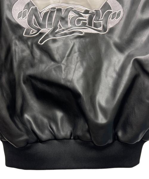 9090（9090）9090 (9090) King Logo Synthetic Leather Hooded Jacket ブラック サイズ:Ｌの古着・服飾アイテム