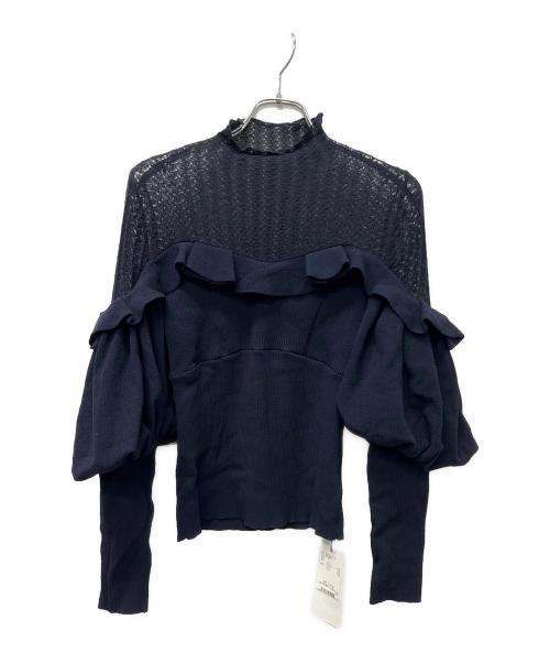 Snidel（スナイデル）Snidel (スナイデル) ドッキングフリルニットプルオーバー ネイビー サイズ:FREEの古着・服飾アイテム
