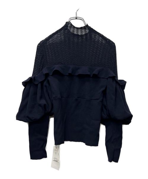 Snidel（スナイデル）Snidel (スナイデル) ドッキングフリルニットプルオーバー ネイビー サイズ:FREEの古着・服飾アイテム