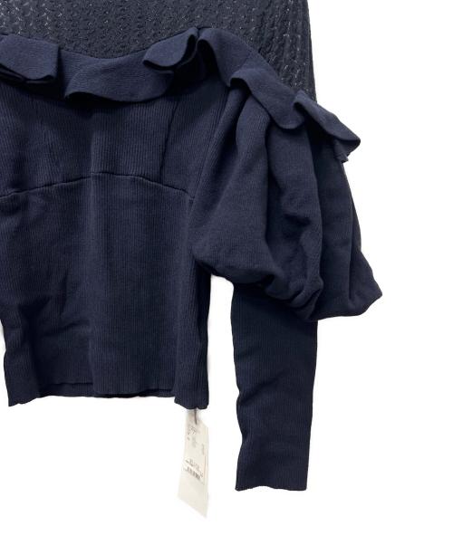 Snidel（スナイデル）Snidel (スナイデル) ドッキングフリルニットプルオーバー ネイビー サイズ:FREEの古着・服飾アイテム