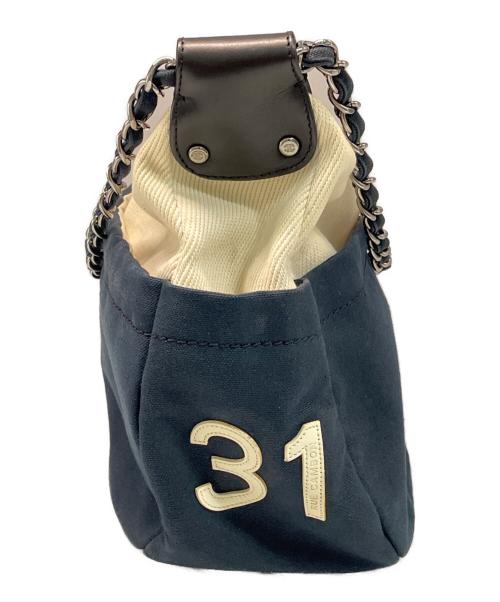 CHANEL（シャネル）CHANEL (シャネル) ココマーク No.5チャーム キャンバス切替マトラッセチェーンバッグ ネイビー×ベージュの古着・服飾アイテム