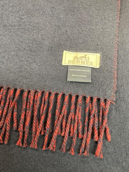 HERMES（エルメス）HERMES (エルメス) カシミヤマフラー ネイビー×レッドの古着・服飾アイテム