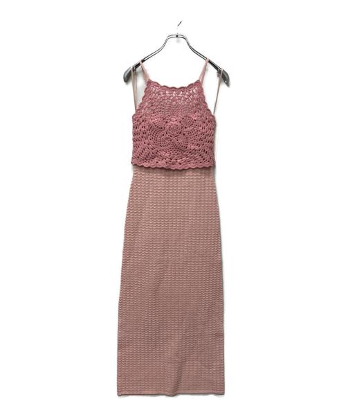 Lily Brown（リリーブラウン）Lily Brown (リリーブラウン) クロシェビスチェドッキングニットワンピース ピンク サイズ:FREEの古着・服飾アイテム