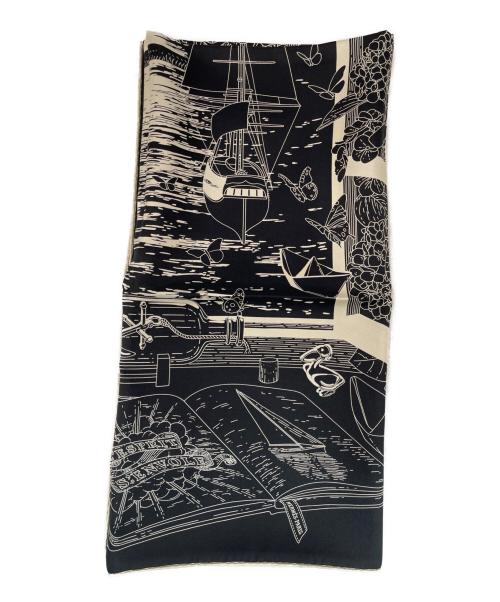 HERMES（エルメス）HERMES (エルメス) 大判スカーフ ブラック×ベージュの古着・服飾アイテム