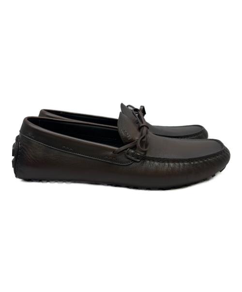 HUGO BOSS（ヒューゴ ボス）HUGO BOSS (ヒューゴ ボス) レザードライビングシューズ リボンディテール ブラウン サイズ:71/2の古着・服飾アイテム