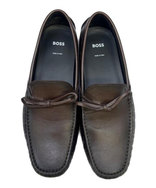 HUGO BOSS（ヒューゴ ボス）HUGO BOSS (ヒューゴ ボス) レザードライビングシューズ リボンディテール ブラウン サイズ:71/2の古着・服飾アイテム