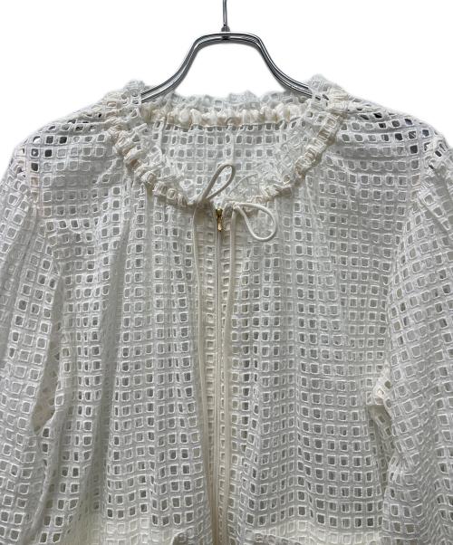 DRAWER（ドゥロワー）DRAWER (ドゥロワー) レースメッシュ ジップアップブルゾン ホワイト サイズ:３６の古着・服飾アイテム