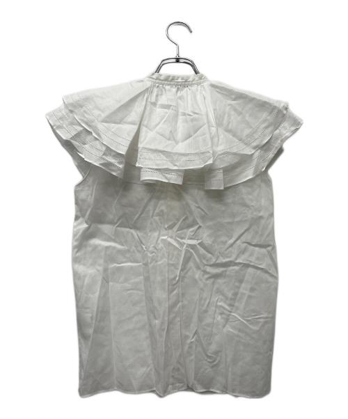 DRAWER（ドゥロワー）DRAWER (ドゥロワー) コットン ボイル フリル ノースリーブ ブラウス ホワイト サイズ:３６の古着・服飾アイテム