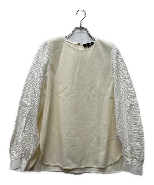 DRAWER（ドゥロワー）DRAWER (ドゥロワー) ウール 切替 クルーネック 長袖 ブラウス アイボリー サイズ:１の古着・服飾アイテム