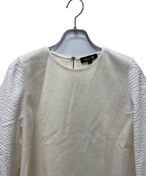 DRAWER（ドゥロワー）DRAWER (ドゥロワー) ウール 切替 クルーネック 長袖 ブラウス アイボリー サイズ:１の古着・服飾アイテム