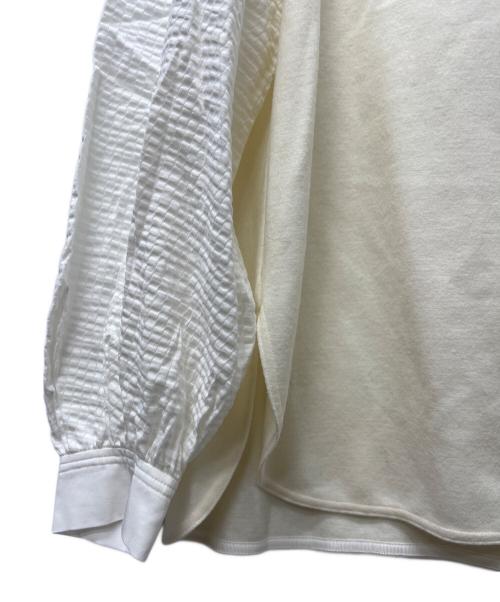 DRAWER（ドゥロワー）DRAWER (ドゥロワー) ウール 切替 クルーネック 長袖 ブラウス アイボリー サイズ:１の古着・服飾アイテム