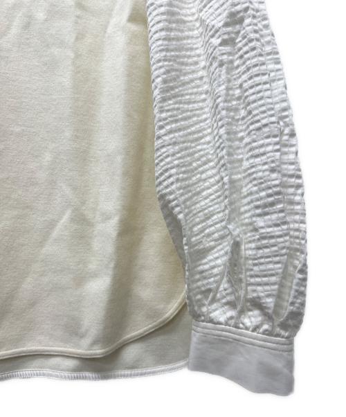 DRAWER（ドゥロワー）DRAWER (ドゥロワー) ウール 切替 クルーネック 長袖 ブラウス アイボリー サイズ:１の古着・服飾アイテム