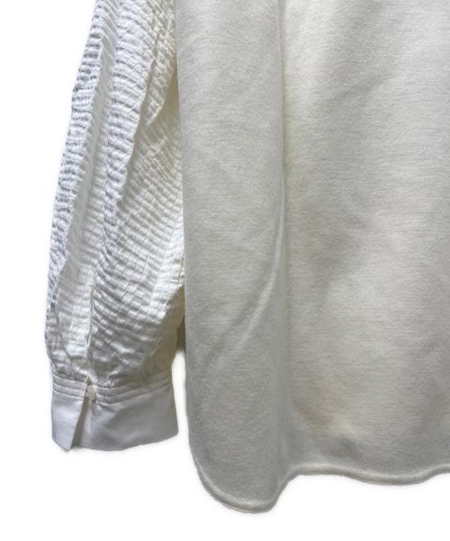 DRAWER（ドゥロワー）DRAWER (ドゥロワー) ウール 切替 クルーネック 長袖 ブラウス アイボリー サイズ:１の古着・服飾アイテム