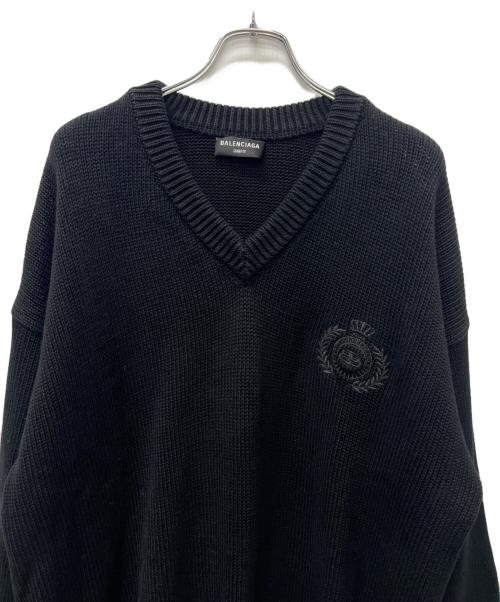 BALENCIAGA（バレンシアガ）BALENCIAGA (バレンシアガ) Braided Knit V-Neck Sweater ブラック サイズ:ＸＳの古着・服飾アイテム