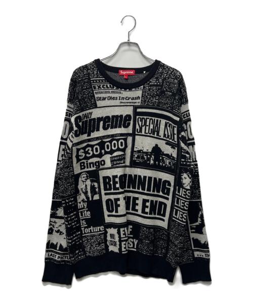 SUPREME（シュプリーム）SUPREME (シュプリーム) Newspaper print sweater ブラック サイズ:ＸＬの古着・服飾アイテム