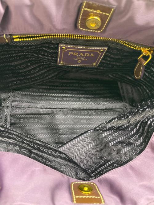 PRADA（プラダ）PRADA (プラダ) ロゴジャガードナイロントートバッグ パープルの古着・服飾アイテム