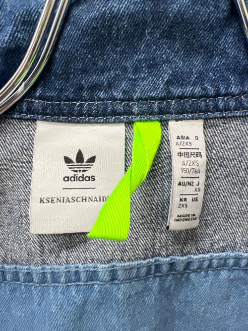adidas（アディダス）adidas (アディダス) デニムパッチワークトラックトップ スカイブルー×インディゴ サイズ:ＸＳの古着・服飾アイテム