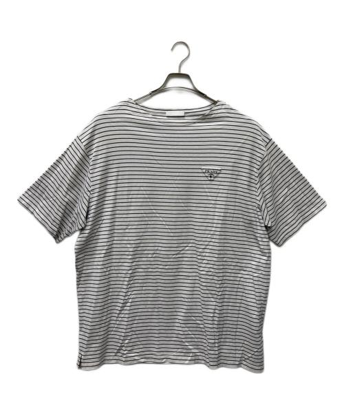 PRADA（プラダ）PRADA (プラダ) ボーダーTシャツ ホワイト×ネイビー サイズ:Ｌの古着・服飾アイテム