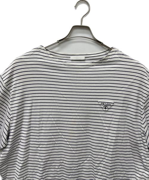 PRADA（プラダ）PRADA (プラダ) ボーダーTシャツ ホワイト×ネイビー サイズ:Ｌの古着・服飾アイテム