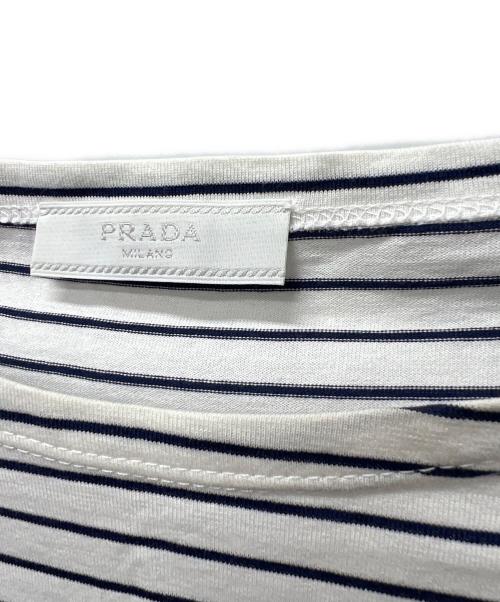 PRADA（プラダ）PRADA (プラダ) ボーダーTシャツ ホワイト×ネイビー サイズ:Ｌの古着・服飾アイテム
