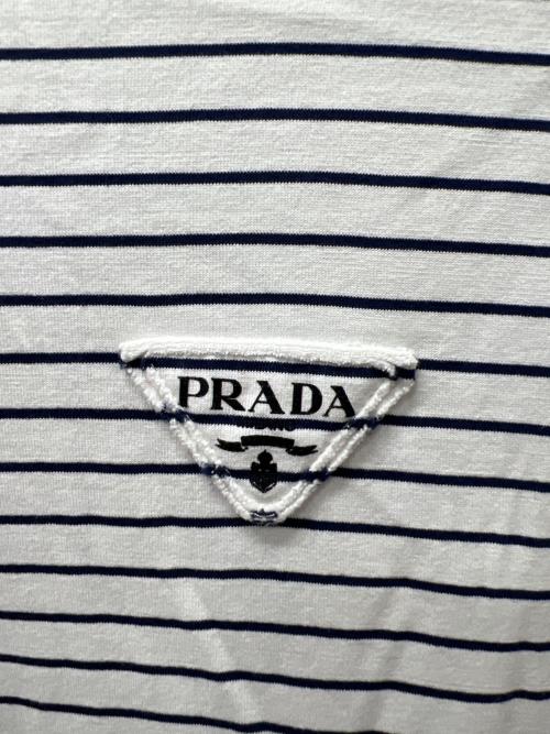 PRADA（プラダ）PRADA (プラダ) ボーダーTシャツ ホワイト×ネイビー サイズ:Ｌの古着・服飾アイテム