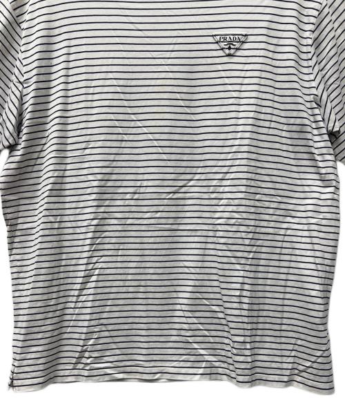 PRADA（プラダ）PRADA (プラダ) ボーダーTシャツ ホワイト×ネイビー サイズ:Ｌの古着・服飾アイテム