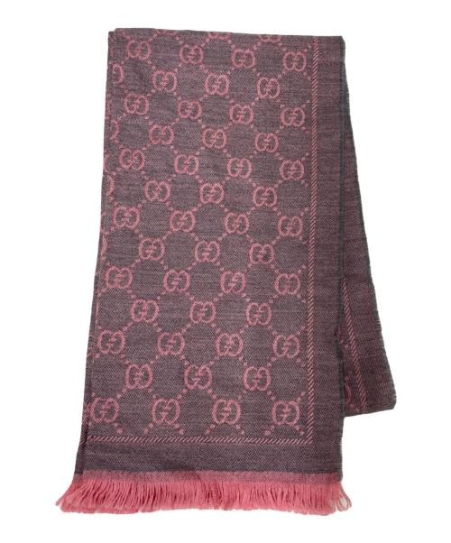 GUCCI（グッチ）GUCCI (グッチ) GGウールスカーフ グレー×ピンクの古着・服飾アイテム