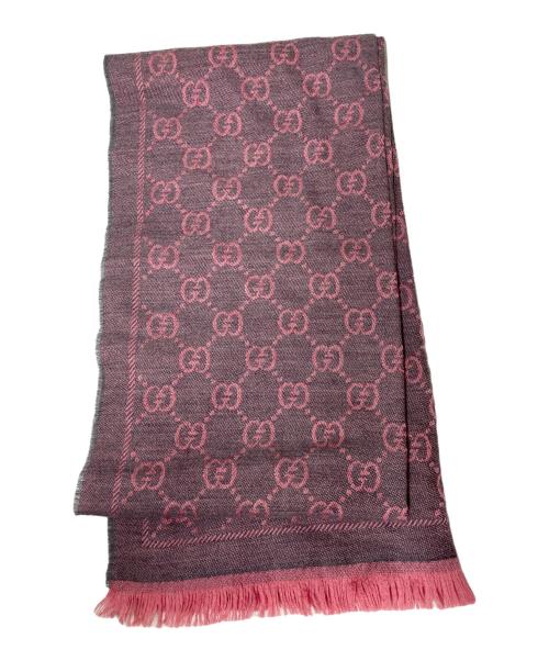 GUCCI（グッチ）GUCCI (グッチ) GGウールスカーフ グレー×ピンクの古着・服飾アイテム