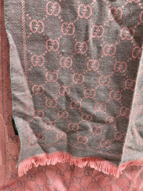 GUCCI（グッチ）GUCCI (グッチ) GGウールスカーフ グレー×ピンクの古着・服飾アイテム