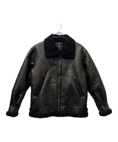 ALPHA（アルファ）ALPHA (アルファ) フェイクムートン フライトジャケット ダークブラウン サイズ:Ｌの古着・服飾アイテム