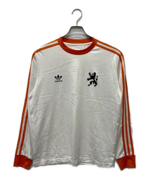 adidas（アディダス）adidas (アディダス) ロングスリーブカットソー ホワイト×オレンジ サイズ:Ｌの古着・服飾アイテム