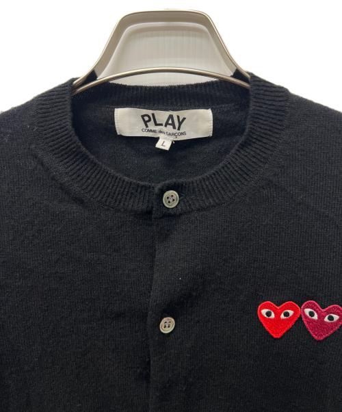 PLAY COMME des GARCONS（プレイコムデギャルソン）PLAY COMME des GARCONS (プレイコムデギャルソン) ダブルハートワッペンカーディガン ブラック サイズ:Ｌの古着・服飾アイテム