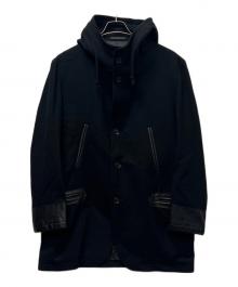 Yohji Yamamoto pour homme（ヨウジヤマモト プールオム）の古着「レザー切替フーデッドジャケット」｜ブラック