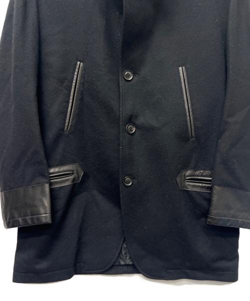 Yohji Yamamoto pour homme（ヨウジヤマモト プールオム）Yohji Yamamoto pour homme (ヨウジヤマモト プールオム) レザー切替フーデッドジャケット ブラック サイズ:２の古着・服飾アイテム