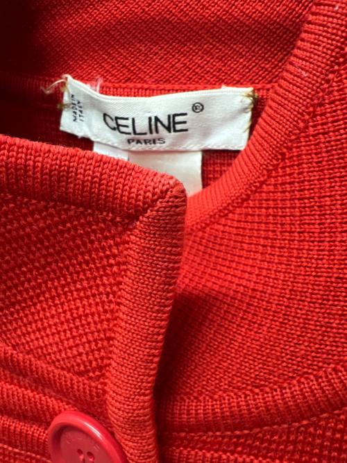 CELINE（セリーヌ）CELINE (セリーヌ) ニットジャケット レッド サイズ:４２の古着・服飾アイテム