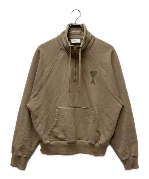 ami（アミ）ami (アミ) ハートロゴハーフジップスウェット ベージュ サイズ:ＸＬの古着・服飾アイテム