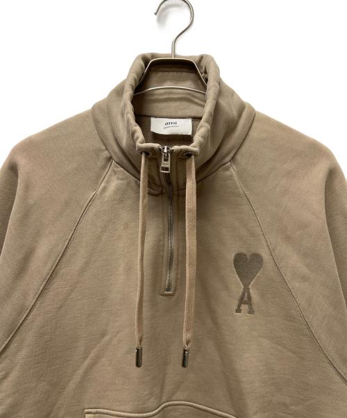 ami（アミ）ami (アミ) ハートロゴハーフジップスウェット ベージュ サイズ:ＸＬの古着・服飾アイテム