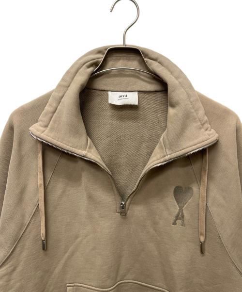 ami（アミ）ami (アミ) ハートロゴハーフジップスウェット ベージュ サイズ:ＸＬの古着・服飾アイテム