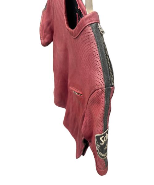 Schott（ショット）Schott (ショット) レザーカットソー レッド サイズ:Ｍの古着・服飾アイテム
