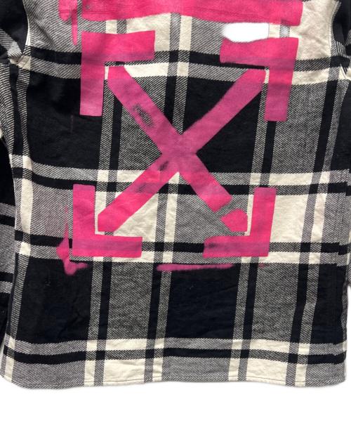 OFFWHITE（オフホワイト）OFFWHITE (オフホワイト) STENCIL FLANNEL SHIRT ホワイト×ブラック サイズ:Ｍの古着・服飾アイテム
