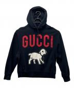 GUCCIグッチ）の古着「ラムロゴ オーバーサイズ プルオーバー パーカー」｜ネイビー