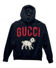 GUCCI（グッチ）の古着「ラムロゴ オーバーサイズ プルオーバー パーカー」｜ネイビー