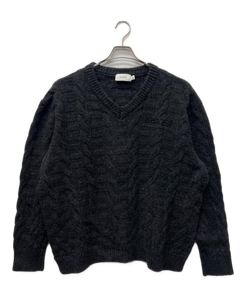 COACH（コーチ）COACH (コーチ) ケーブル ニット Vネック セーター ブラック サイズ:ＸＬの古着・服飾アイテム
