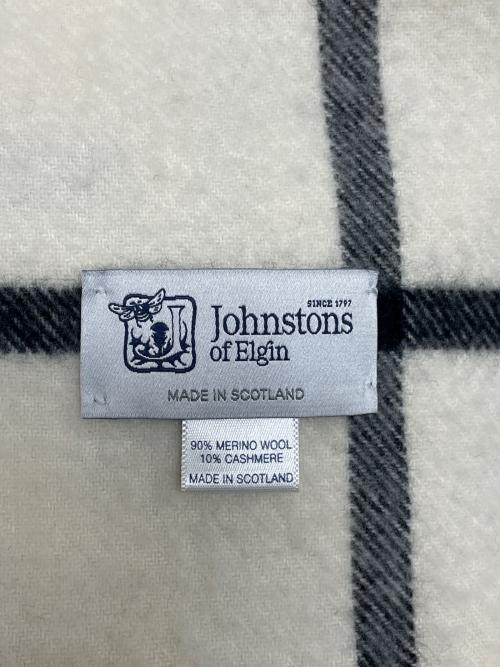 JOHNSTONS OF ELGIN（ジョンストンズ オブ エルガン）JOHNSTONS OF ELGIN (ジョンストンズ オブ エルガン) 大判ストール ホワイト×ブラックの古着・服飾アイテム