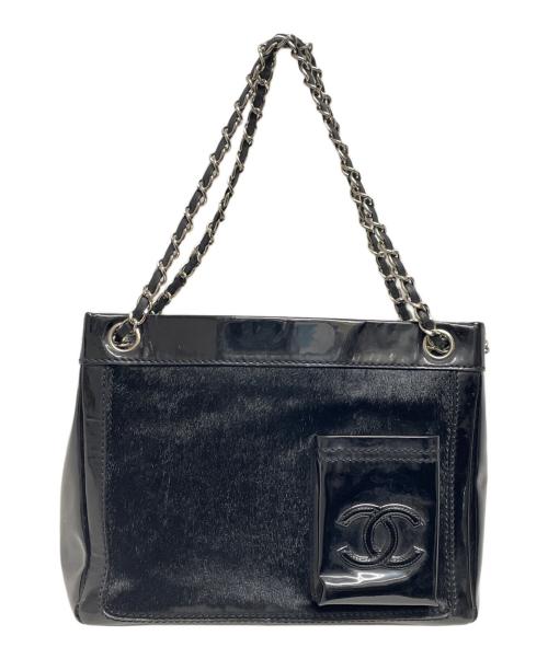 CHANEL（シャネル）CHANEL (シャネル) ハラコエナメルチェーントートミニ ブラックの古着・服飾アイテム