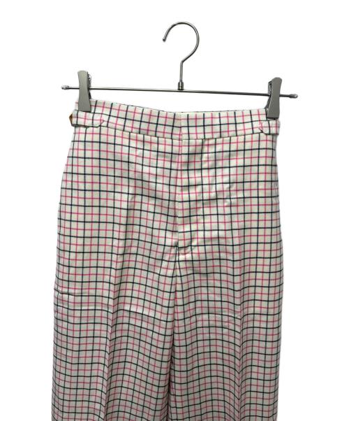 DRAWER（ドゥロワー）DRAWER (ドゥロワー) タッターソル チェック サイドベルト アジャスター パンツ ベージュ×ピンク サイズ:３４の古着・服飾アイテム