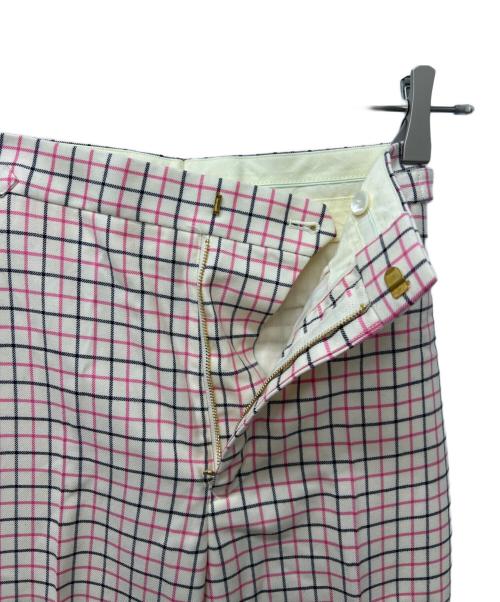 DRAWER（ドゥロワー）DRAWER (ドゥロワー) タッターソル チェック サイドベルト アジャスター パンツ ベージュ×ピンク サイズ:３４の古着・服飾アイテム