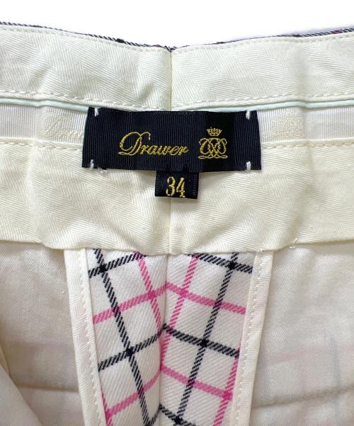 DRAWER（ドゥロワー）DRAWER (ドゥロワー) タッターソル チェック サイドベルト アジャスター パンツ ベージュ×ピンク サイズ:３４の古着・服飾アイテム