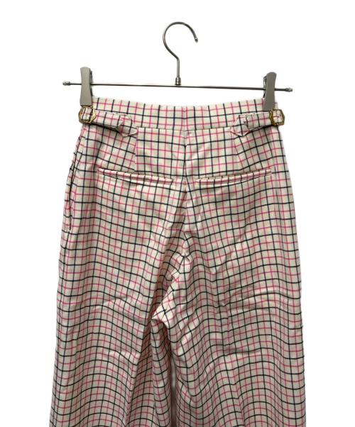 DRAWER（ドゥロワー）DRAWER (ドゥロワー) タッターソル チェック サイドベルト アジャスター パンツ ベージュ×ピンク サイズ:３４の古着・服飾アイテム
